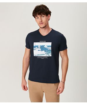 Camiseta Masculina Meia Malha Estampada Ultimato Azul