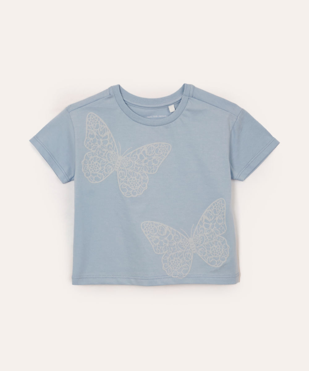 blusa de algodão infantil borboletas azul