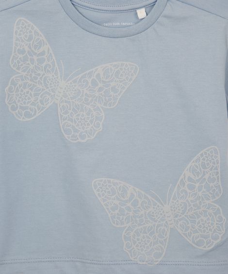 blusa de algodão infantil borboletas azul