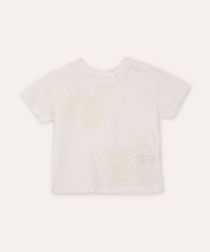 blusa de algodão infantil borboletas off white