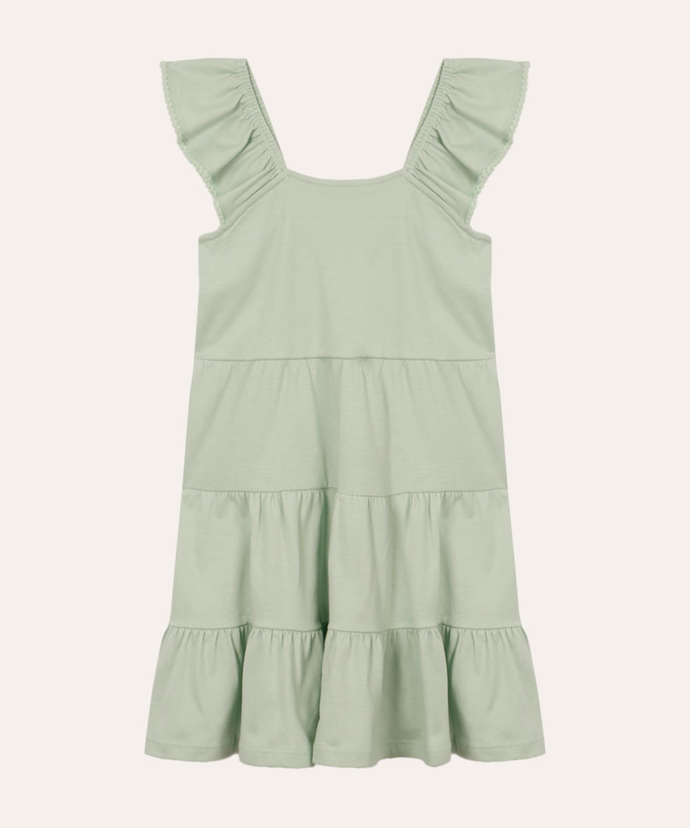 vestido midi de algodão infantil com babados verde