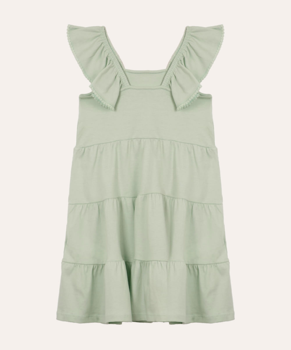 vestido midi de algodão infantil com babados verde