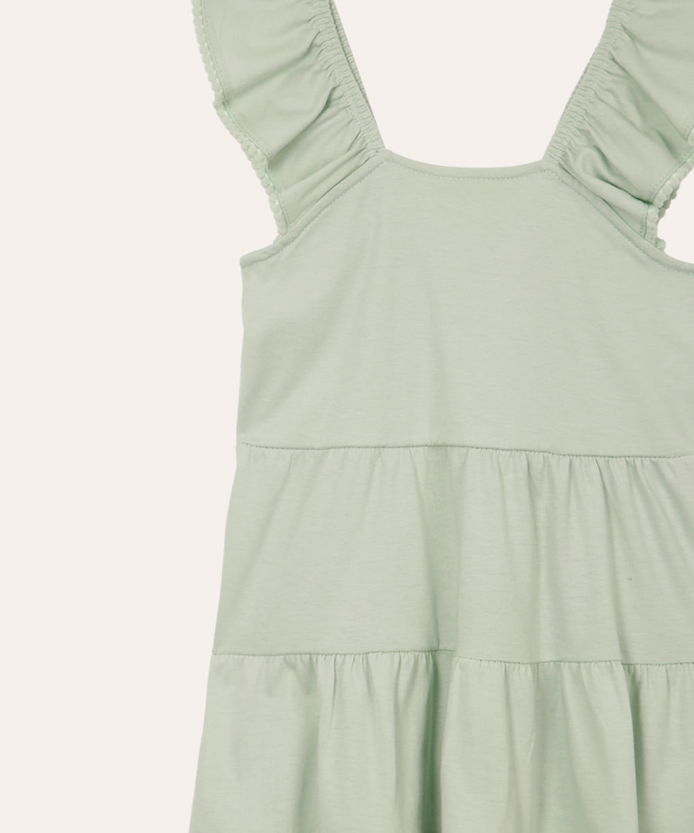 vestido midi de algodão infantil com babados verde