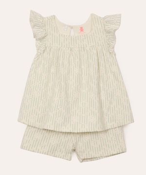 conjunto de laise infantil listrado com babado off white