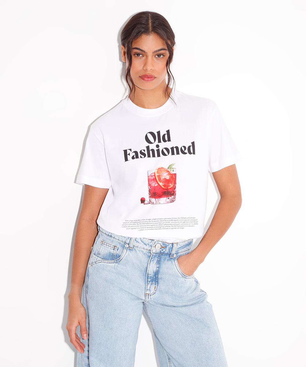 camiseta de algodão old fashioned mindset off white