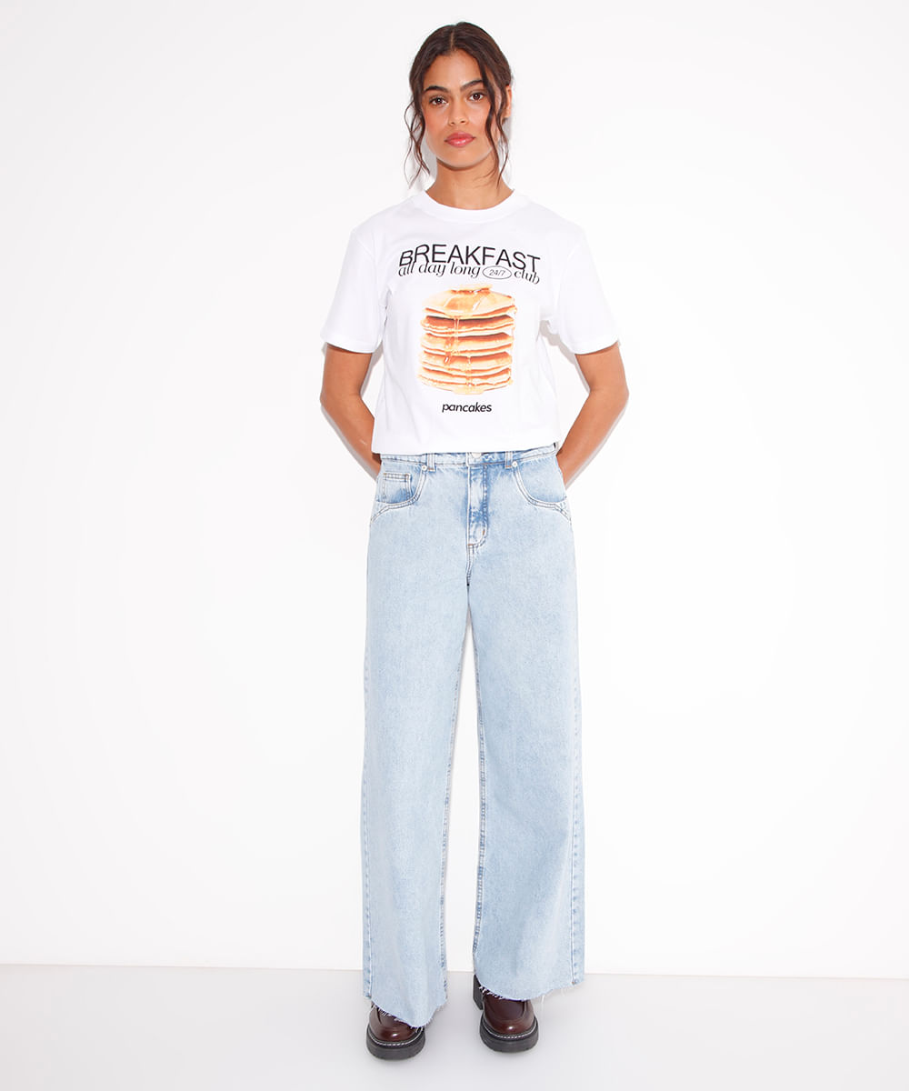 camiseta de algodão breakfast mindset off white