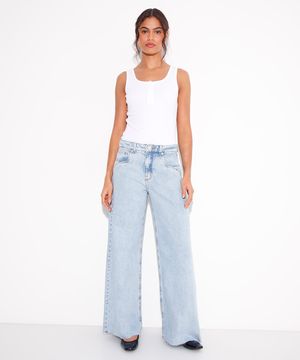 calça wide leg jeans rio mindset azul