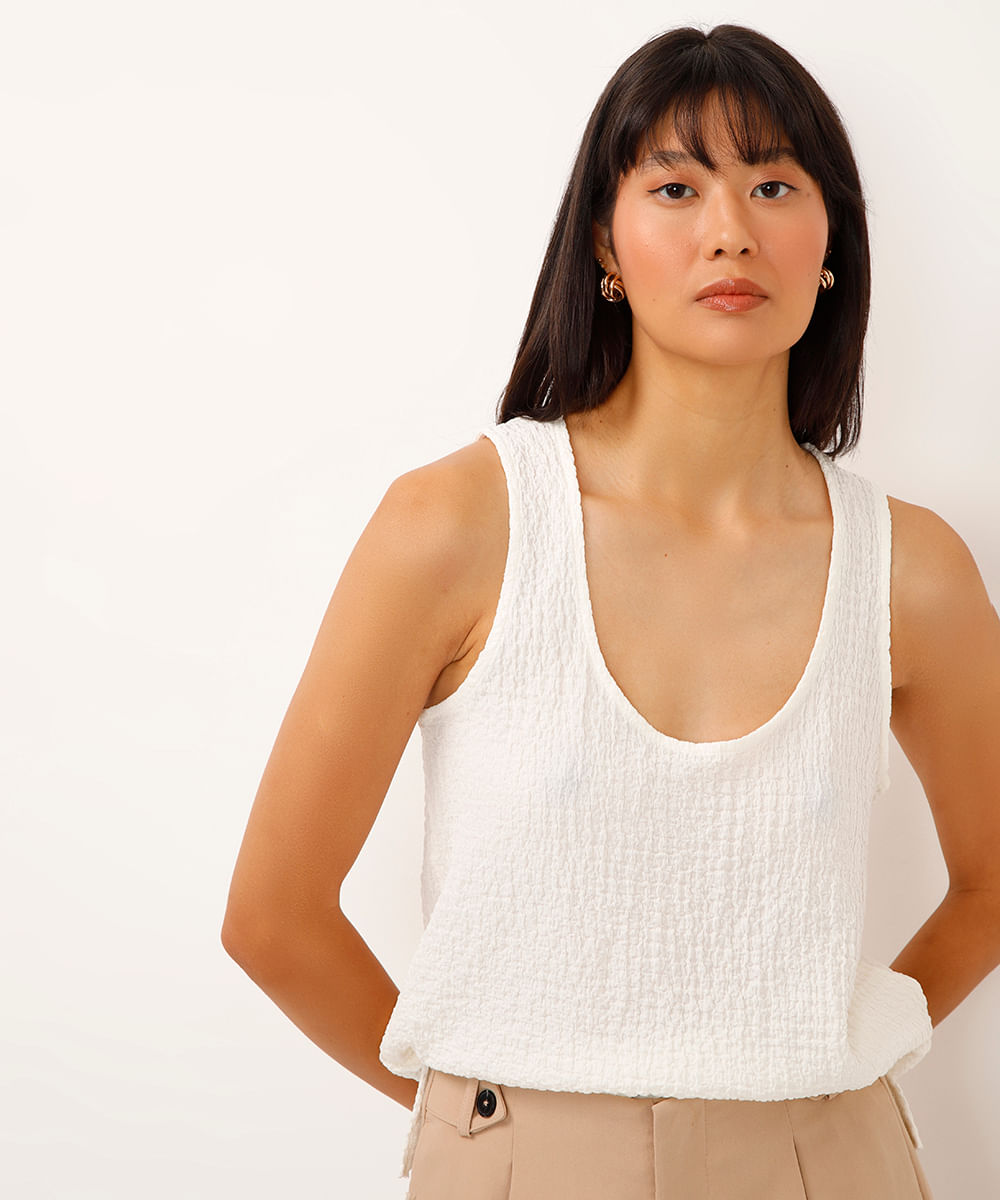 regata com fenda texturizada off white