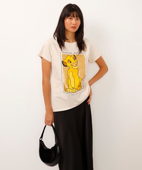 camiseta de algodão manga curta simba bege