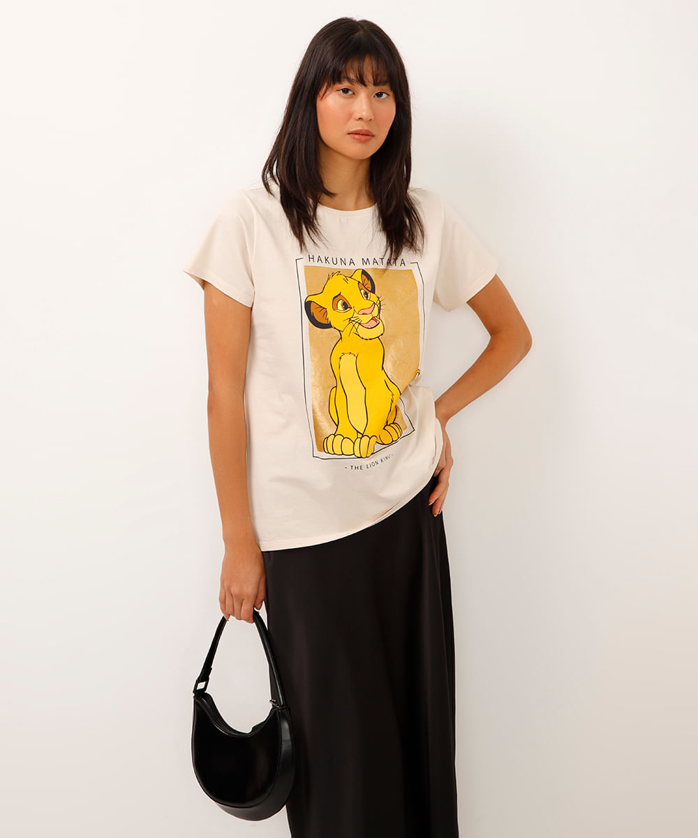 camiseta de algodão manga curta simba bege