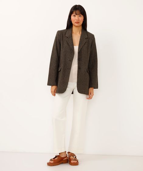 calça wide leg slim de sarja com cinto bege