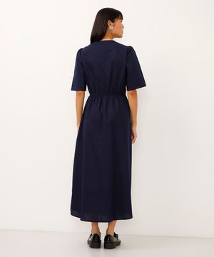 vestido midi de algodão decote v azul