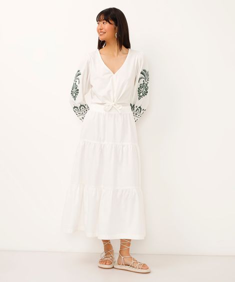 saia midi de sarja cintura super alta off white