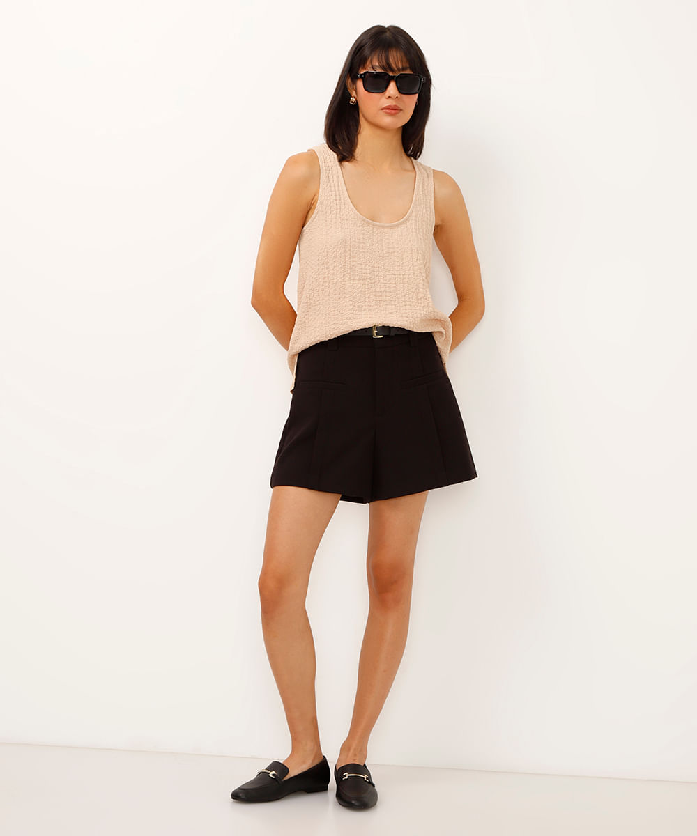 short alfaiataria cintura alta com bolsos preto