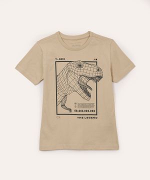 camiseta de algodão infantil dinossauro bege