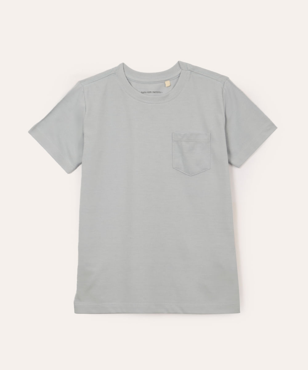 camiseta de algodão infantil com bolso azul