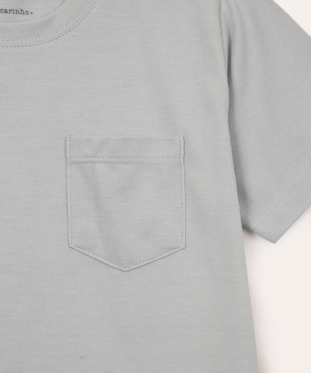 camiseta de algodão infantil com bolso azul