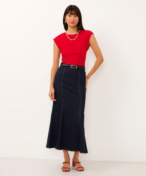 saia sereia jeans cintura super alta azul