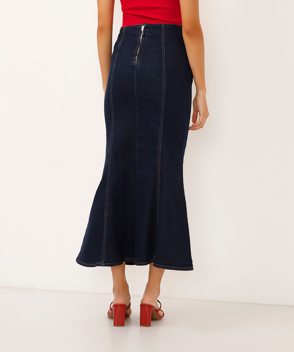 saia sereia jeans cintura super alta azul