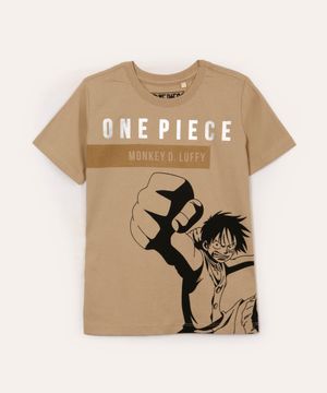 camiseta de algodão infantil one piece bege