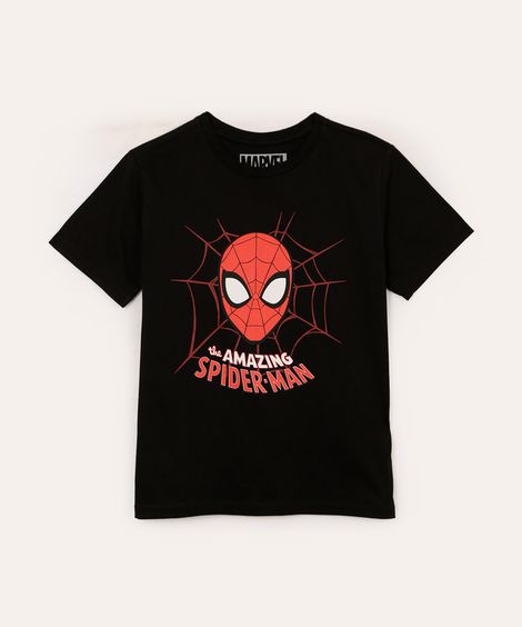 camiseta de algodão infantil homem aranha preto
