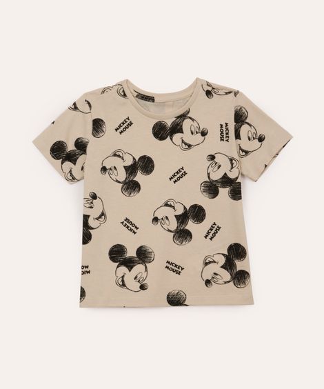 camiseta de algodão infantil mickey bege