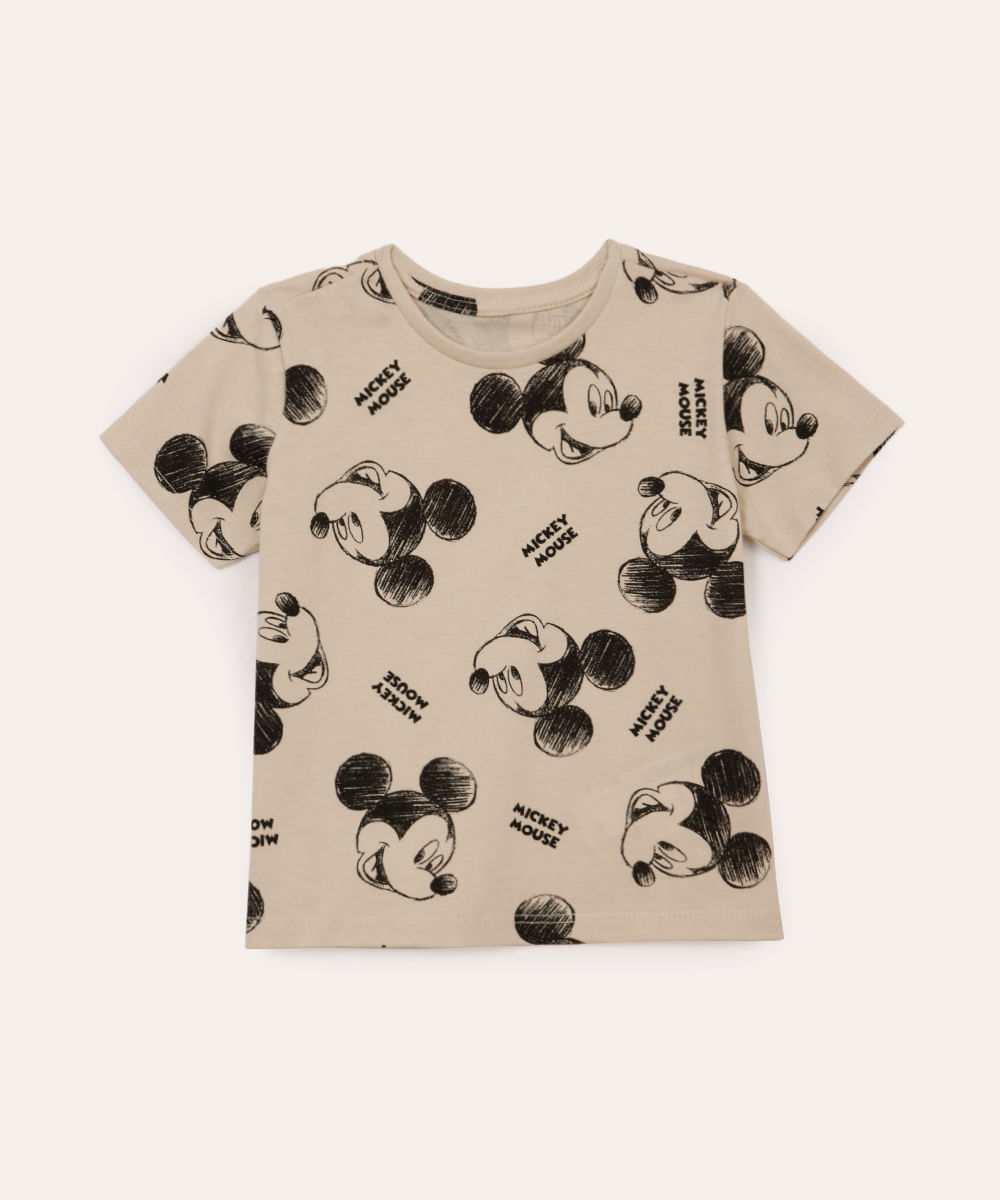 camiseta de algodão infantil mickey bege