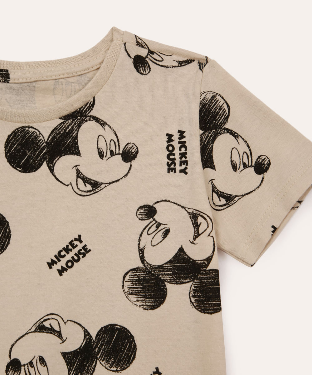 camiseta de algodão infantil mickey bege