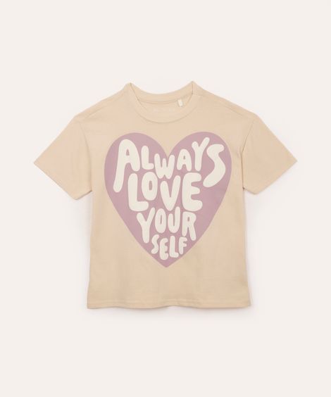camiseta de algodão infantil oversized coração bege