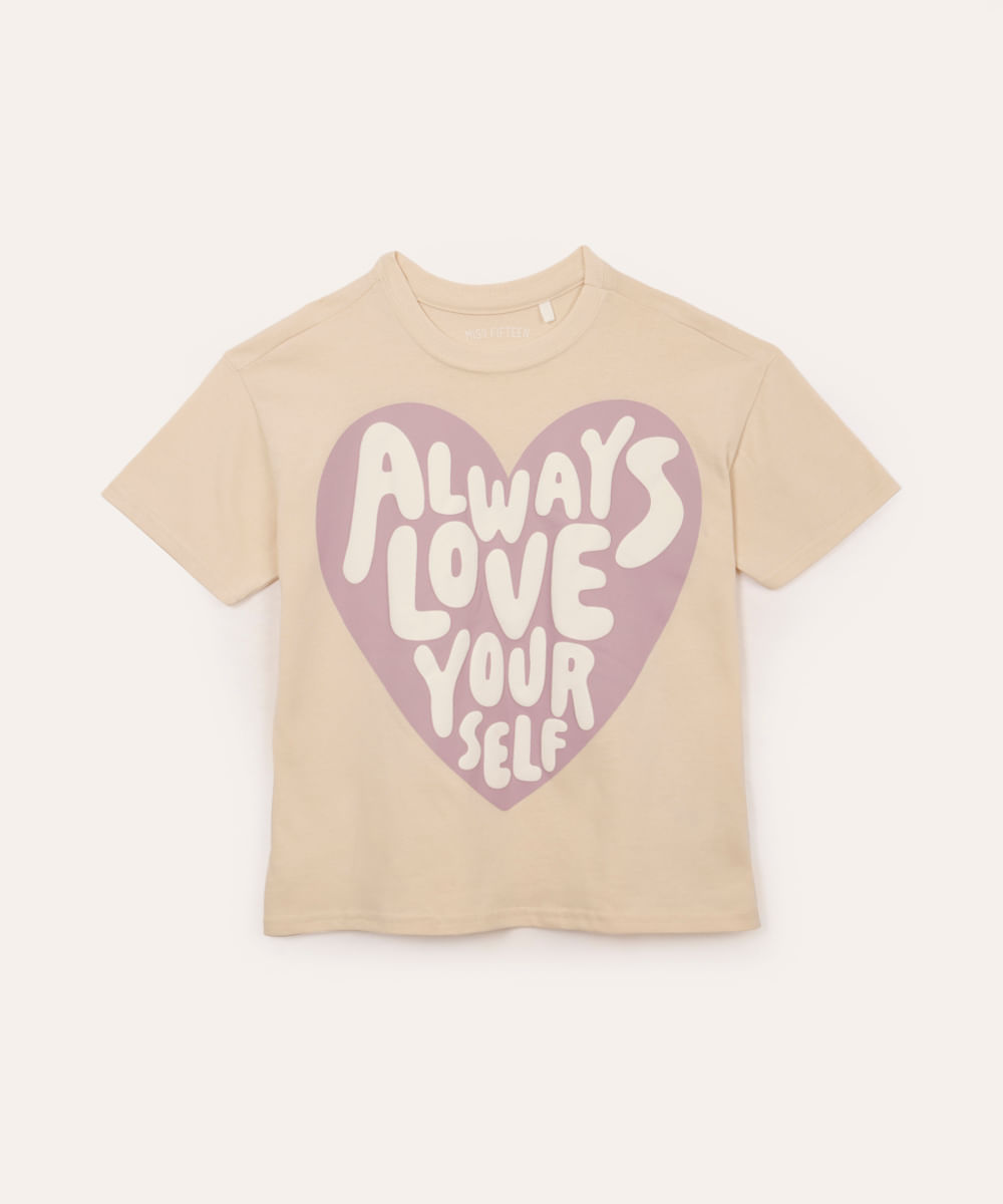camiseta de algodão infantil oversized coração bege