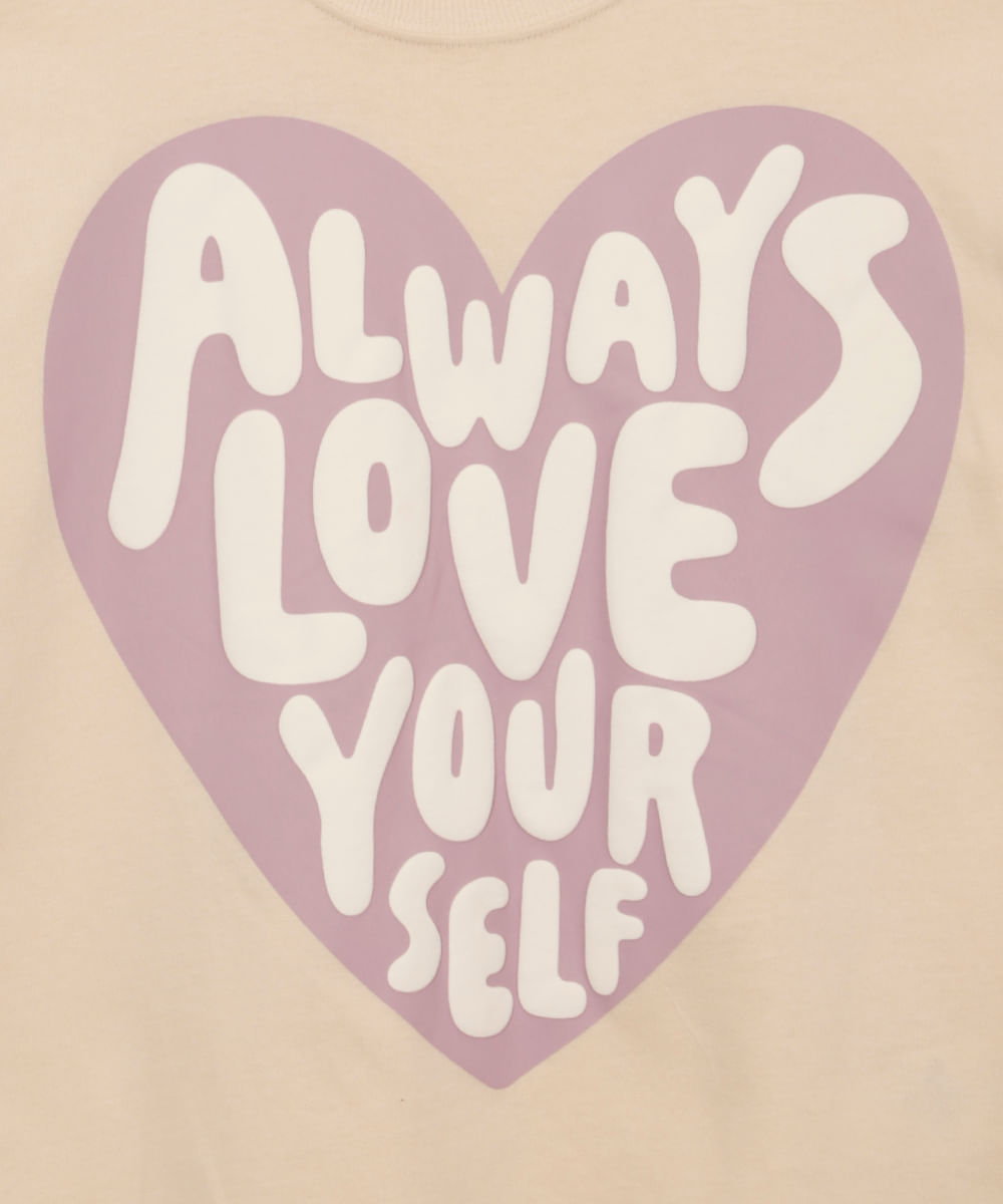 camiseta de algodão infantil oversized coração bege