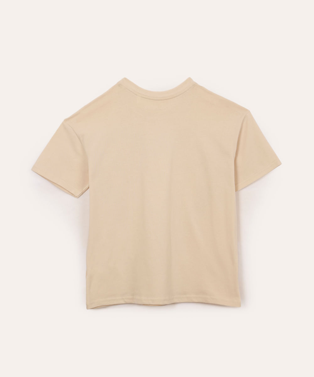 camiseta de algodão infantil oversized coração bege