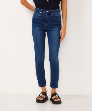 calça skinny jeans cintura alta azul