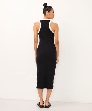 vestido midi halterneck bicolor preto