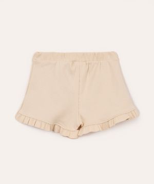 short curto infantil com laço e babados bege