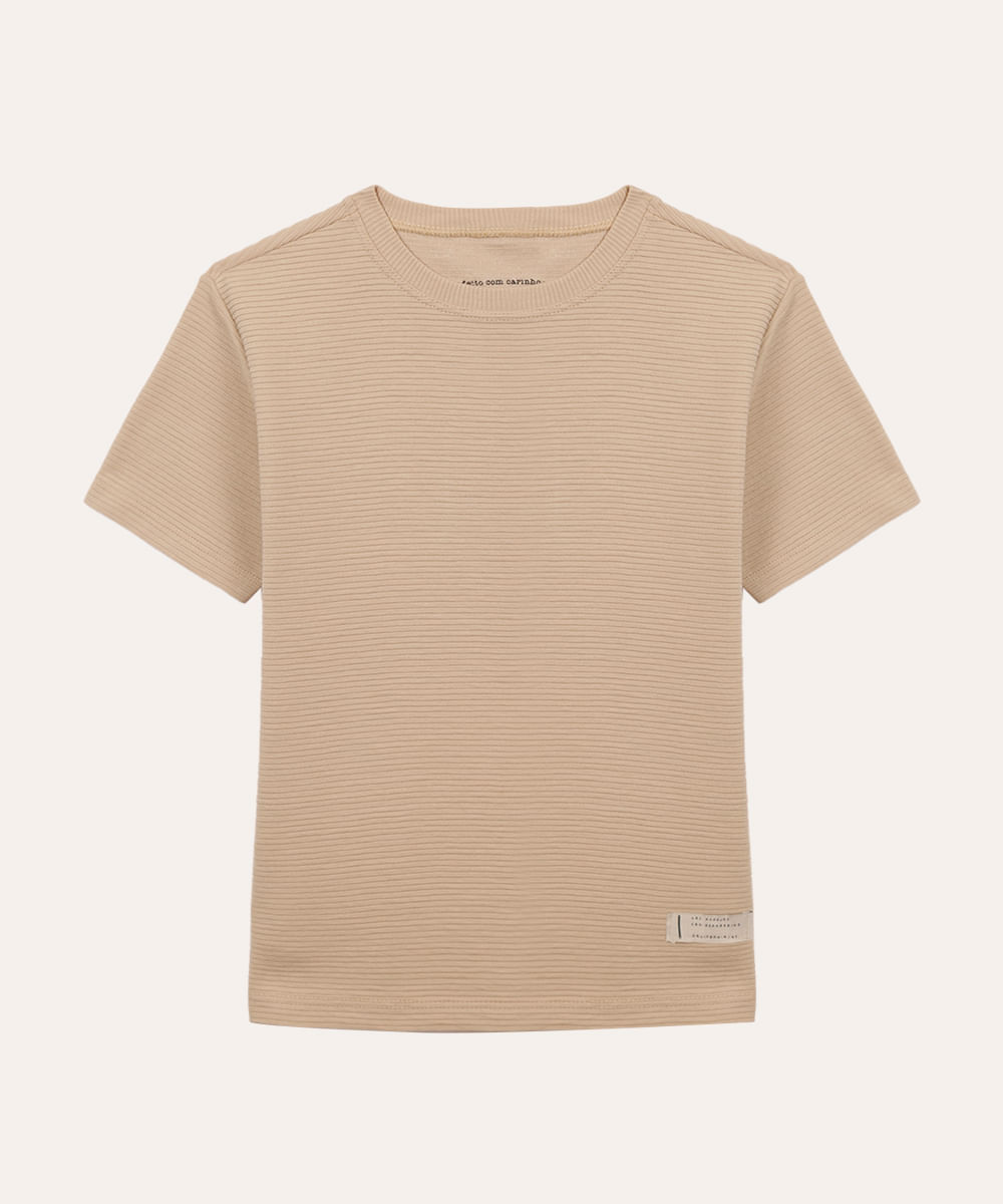 camiseta de algodão infantil texturizada bege
