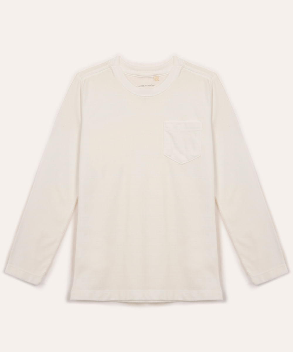 camiseta infantil com bolso manga longa branco