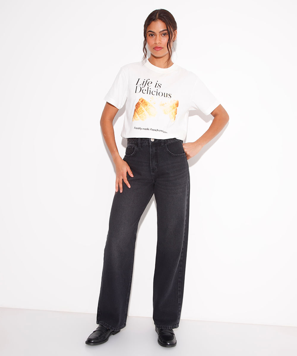 camiseta de algodão life is delicious mindset off white