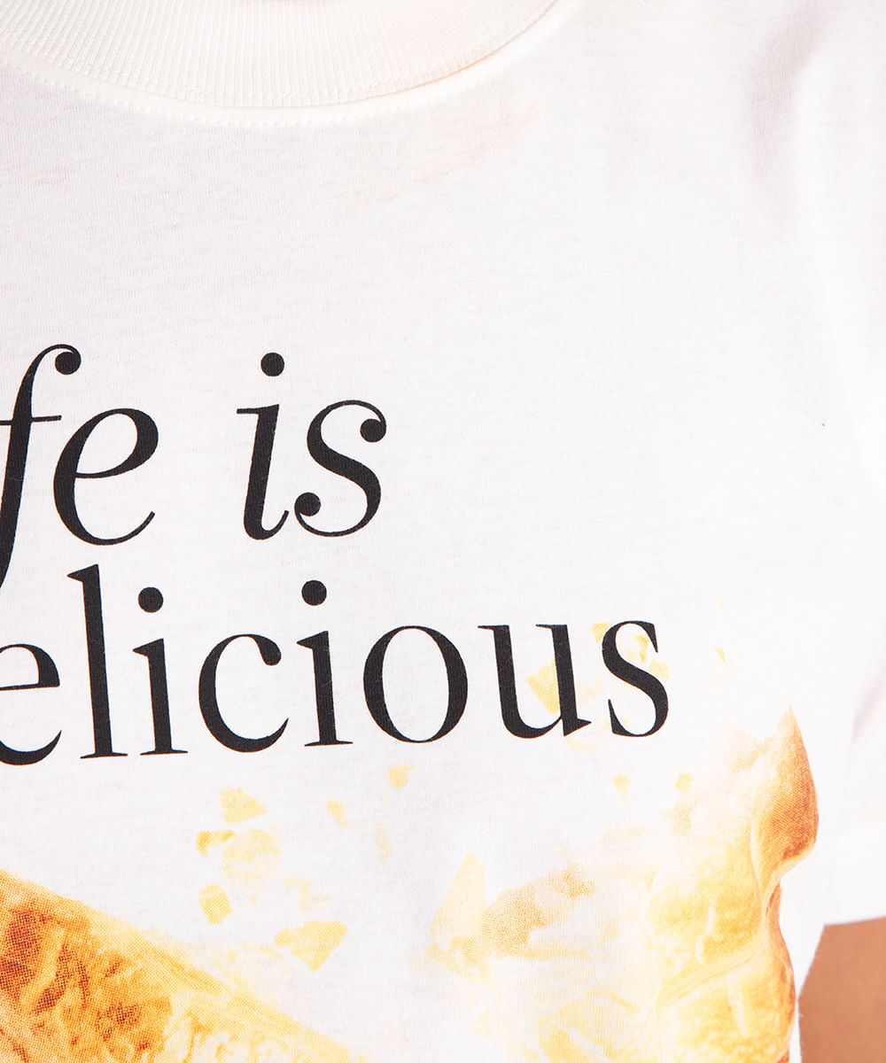 camiseta de algodão life is delicious mindset off white