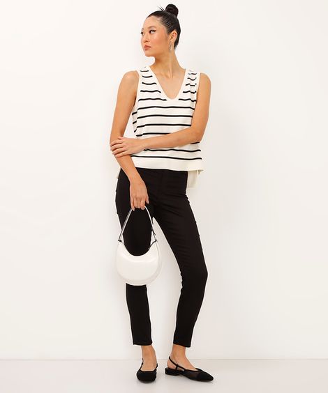 calça super skinny de sarja cintura alta preta