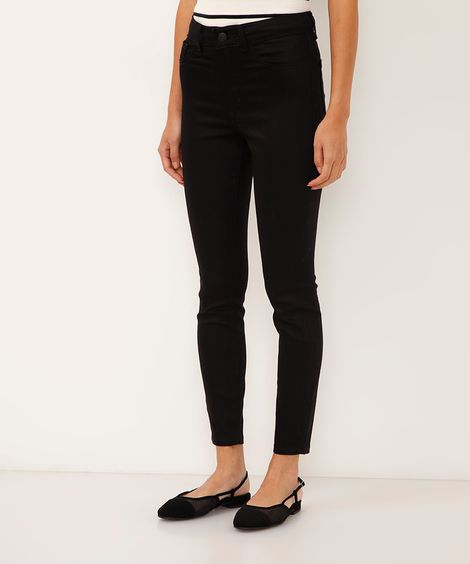 calça super skinny de sarja cintura alta preta