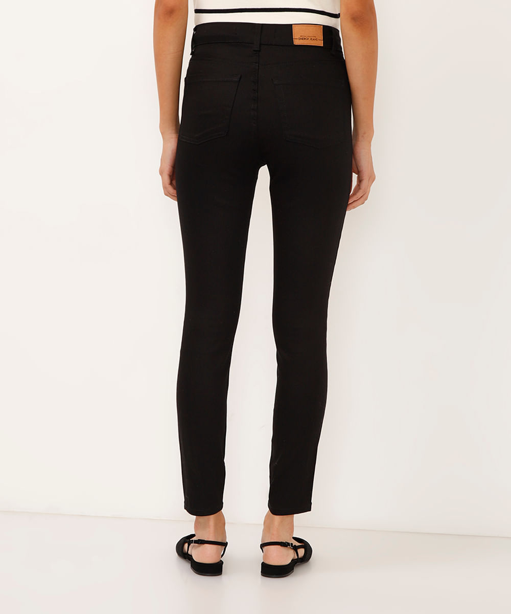 calça super skinny de sarja cintura alta preta