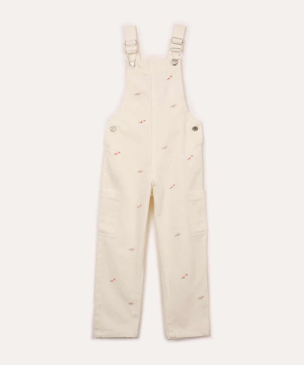 macacão de sarja infantil floral bege