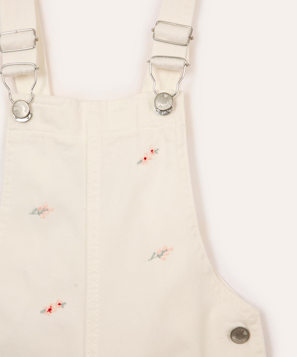 macacão de sarja infantil floral bege