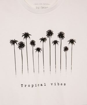 camiseta de algodão infantil tropical vibes off white