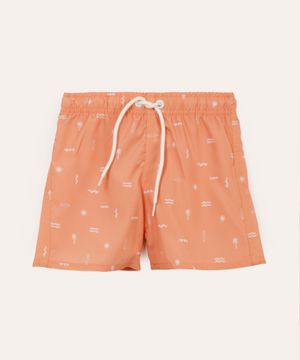 short infantil praia com cordão laranja