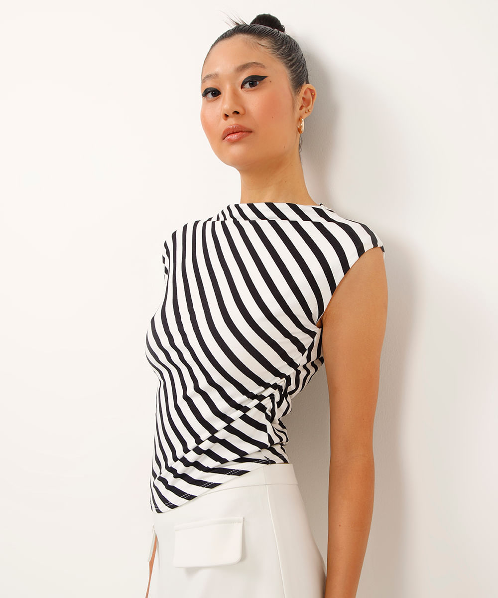 regata muscle tee de viscose listrada off white