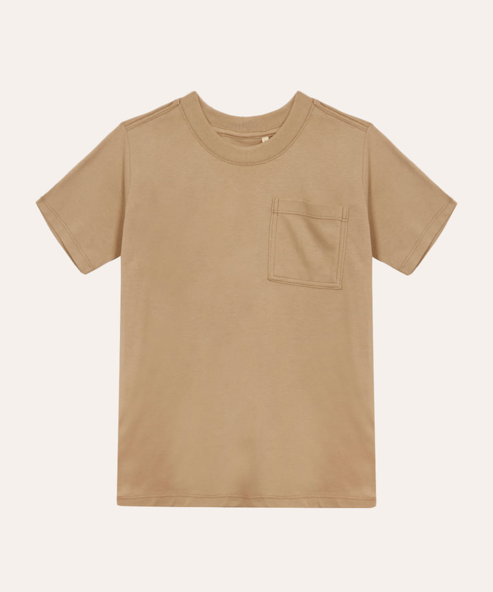 camiseta de algodão juvenil com bolso bege