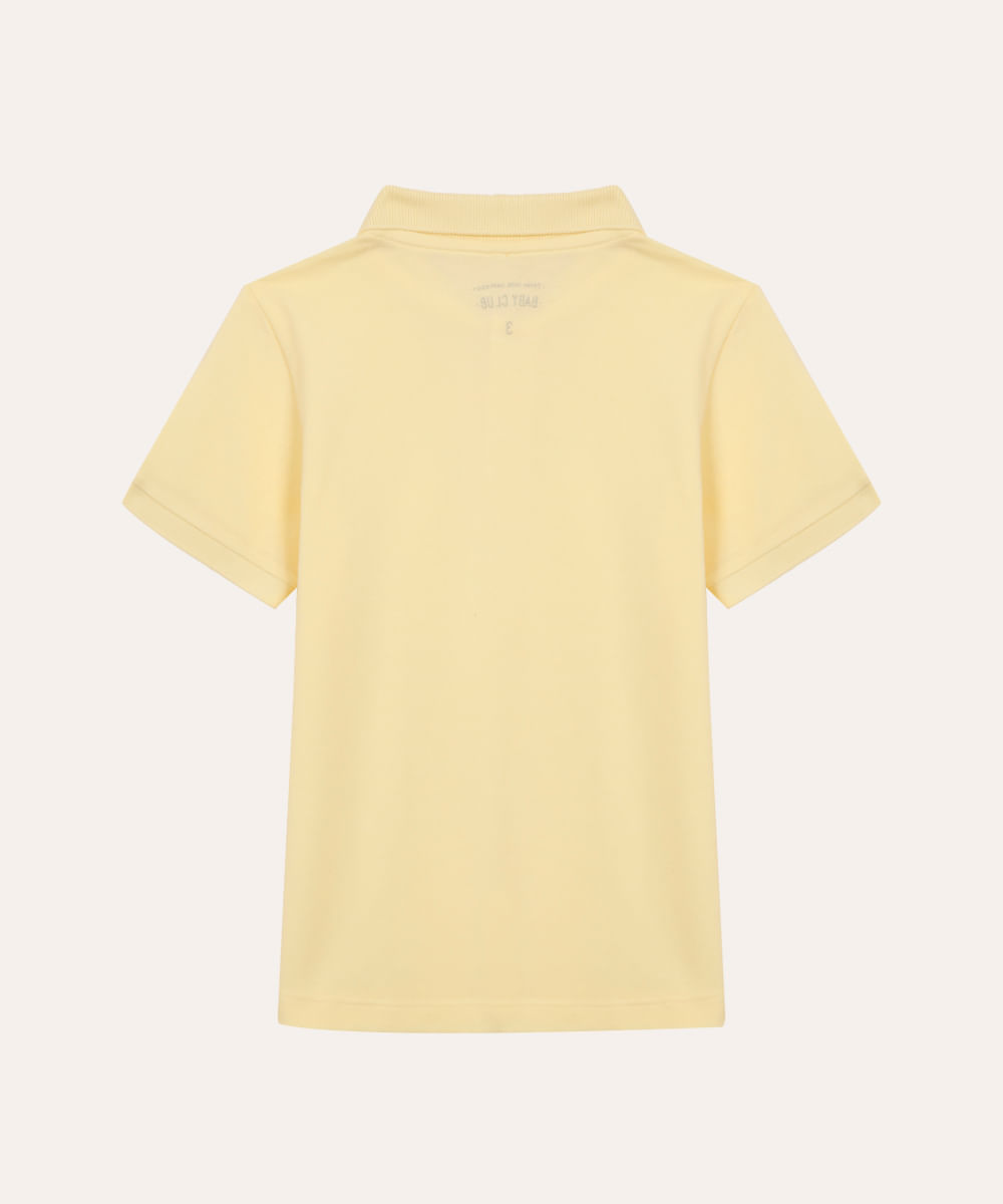 polo de algodão infantil manga curta dinossauro amarela