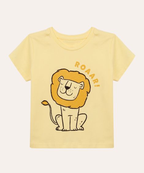 camiseta de algodão infantil leão amarela
